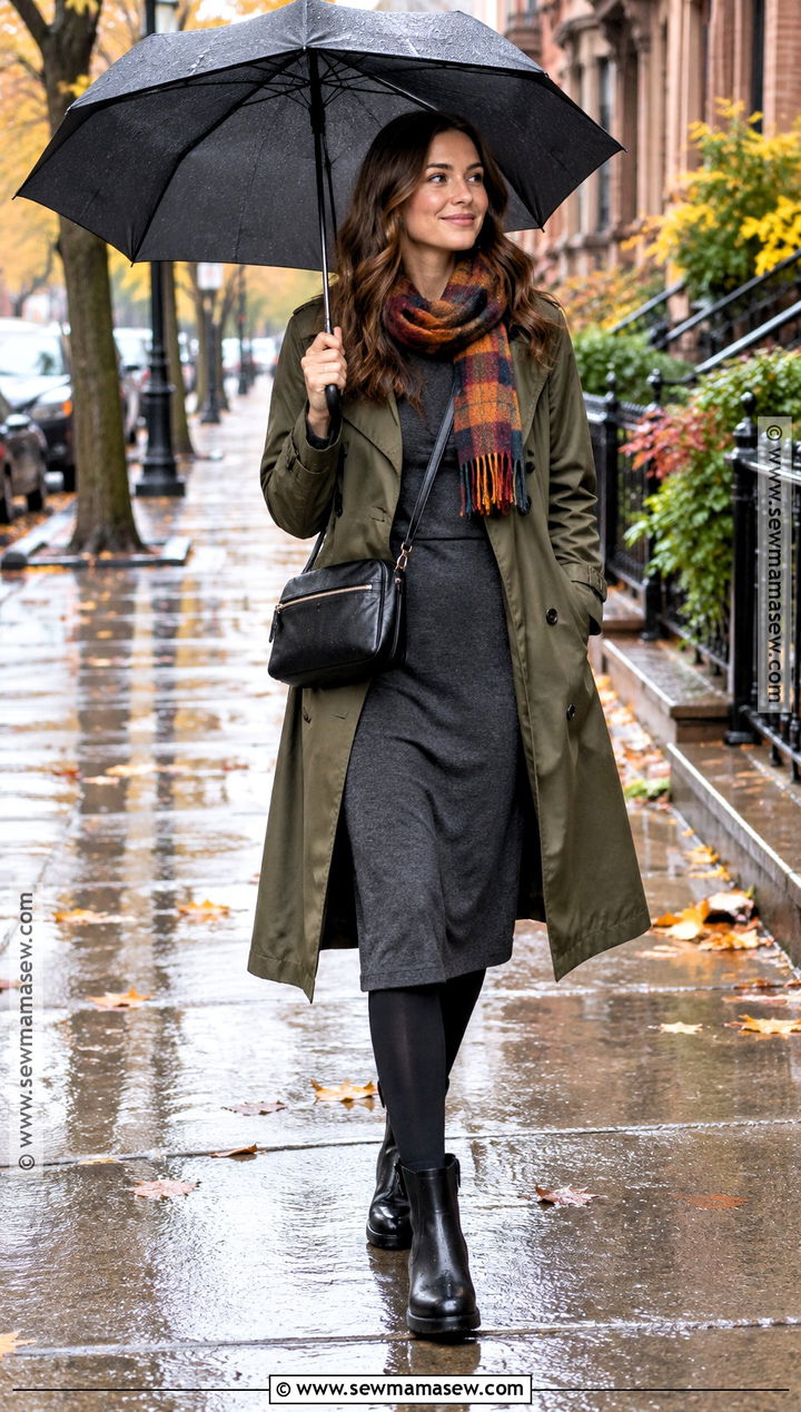 Rainy Day Fall Dress With Waterproof Trench - 20 fall dress outfit ideas