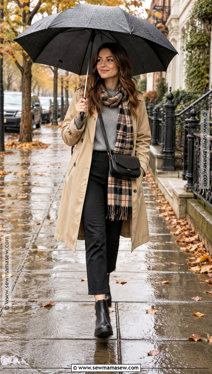 Rainy Day Fall Outfit With a Trench Coat - 25 fall outfit inspo aesthetic ideas