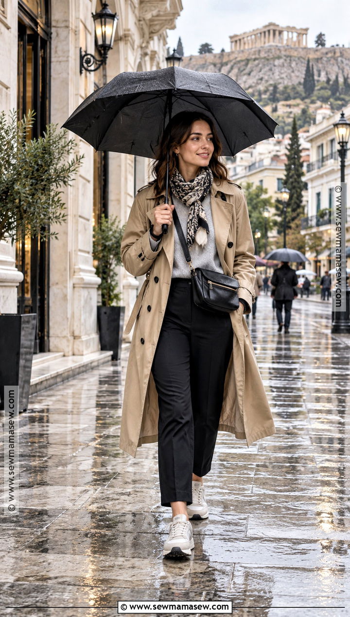 Rainy Day Outfit In Athens - 15 Greece Travel Outfits Fall