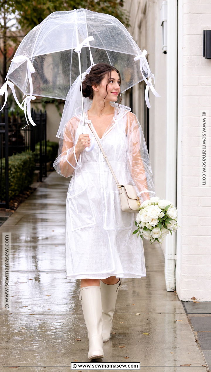 Rainy Day Runaway Bride Costume With Clear Poncho - 30 runaway bride costume ideas