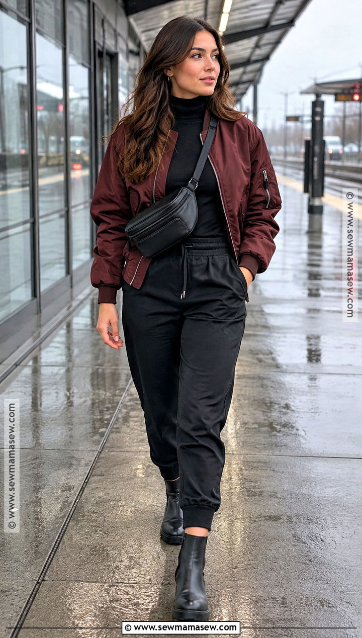 Rainy Fall Bomber Jacket And Joggers Outfit - 20 rainy fall outfit casual ideas