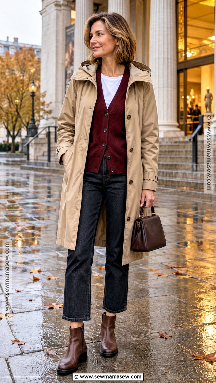Rainy Fall Cardigan And Cropped Jeans Outfit - 20 rainy fall outfit casual ideas