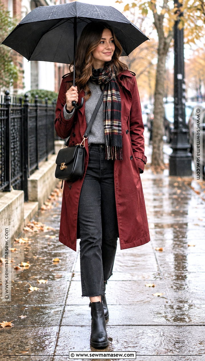 Rainy Fall Date Outfit With Trench Coat And Black Jeans - 20 cute fall date outfits