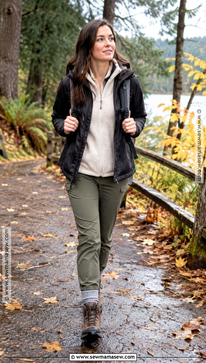 Rainy Fall Fleece Jacket And Hiking Pants Outfit - 20 rainy fall outfit casual ideas