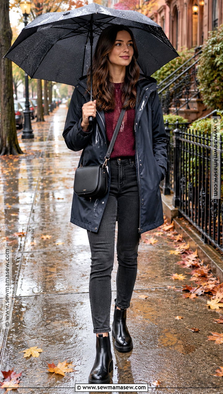 Rainy Fall Outfit With Waterproof Jacket And Boots - 20 Outdoor Fall Outfits for Women