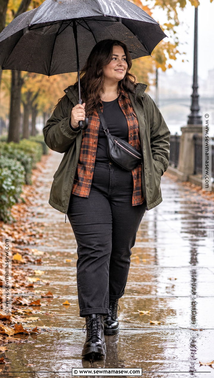 Rainy Fall Plaid Shirt And Black Jeans Outfit - 20 rainy fall outfit casual ideas