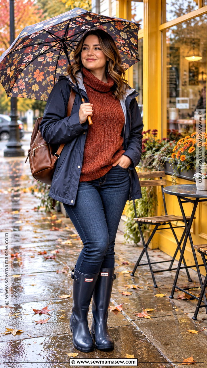 Rainy Fall Sweater And Rain Boots Outfit - 20 rainy fall outfit casual ideas