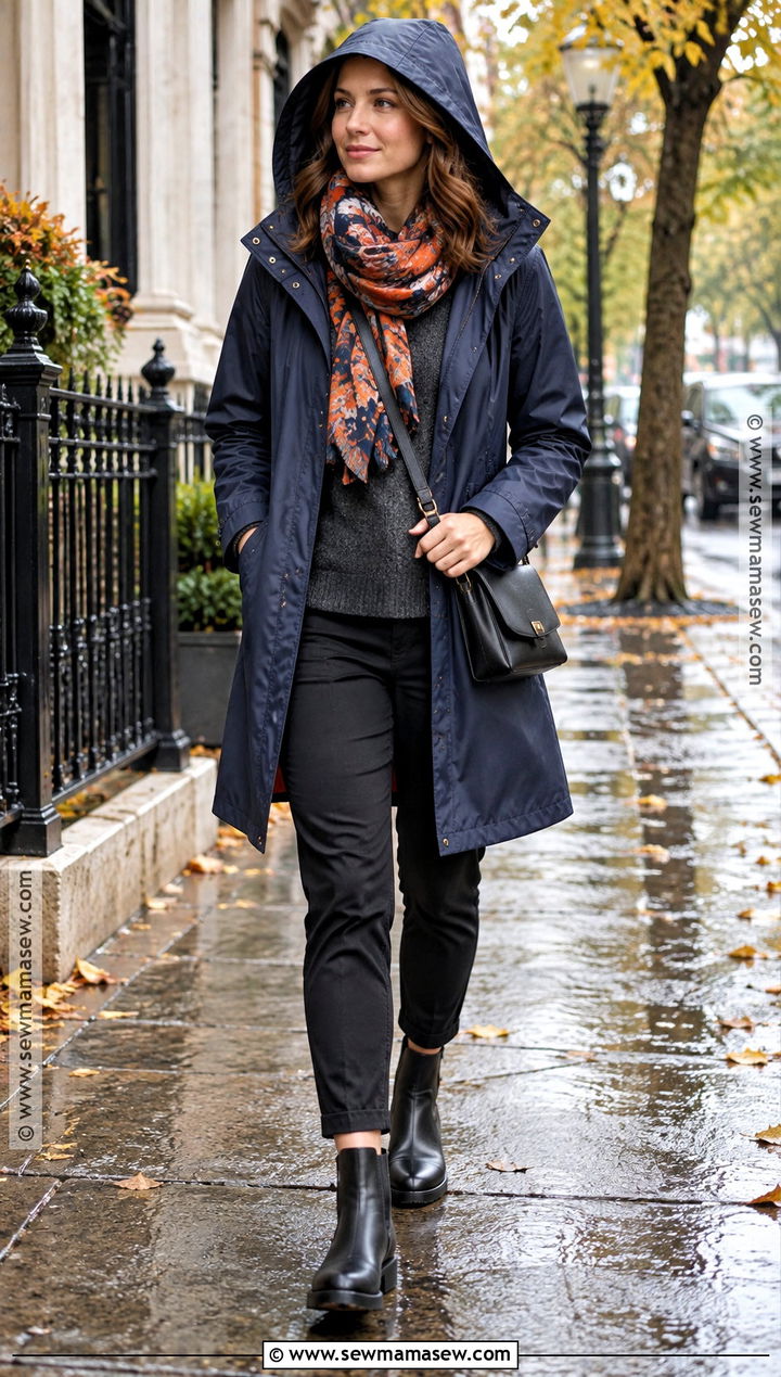 Rainy Fall Travel Outfit With Raincoat And Trousers - 20 fall travel wardrobe ideas