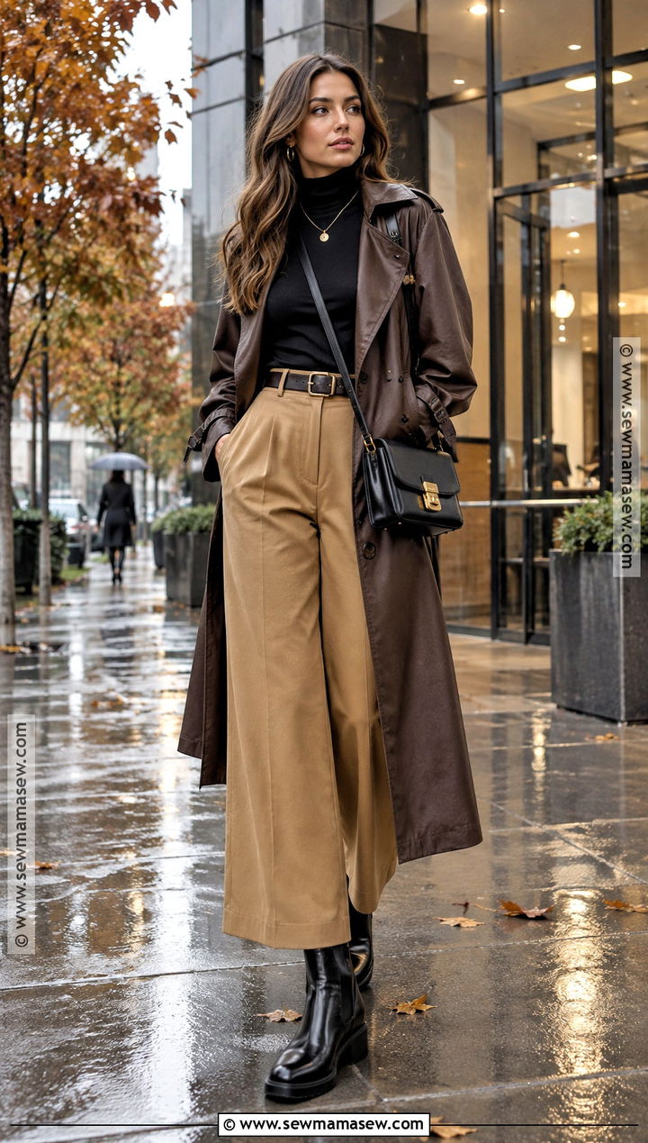 Rainy Fall Turtleneck And Wide Leg Pants Outfit - 20 rainy fall outfit casual ideas