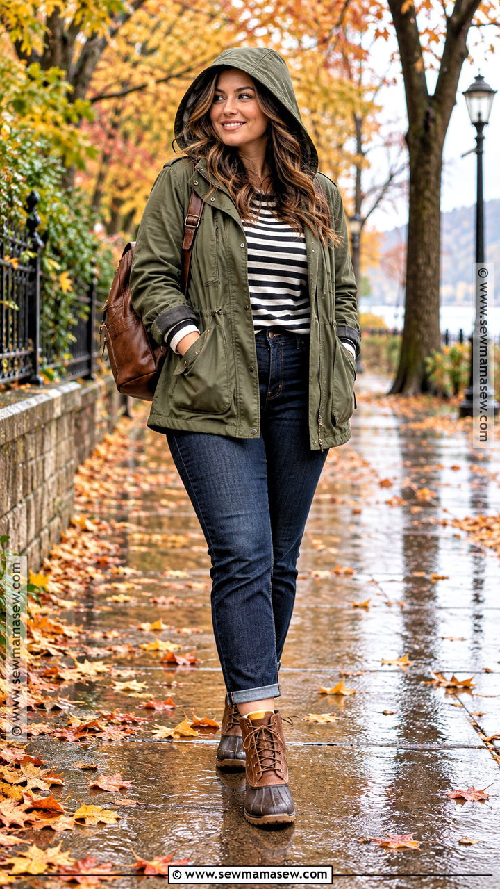 Rainy Fall Utility Jacket And Dark Jeans Outfit - 20 rainy fall outfit casual ideas