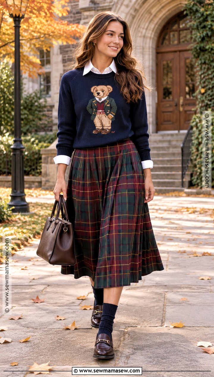 Ralph Lauren Polo Bear Sweater And Plaid Skirt Outfit - 25 ralph lauren fall outfits