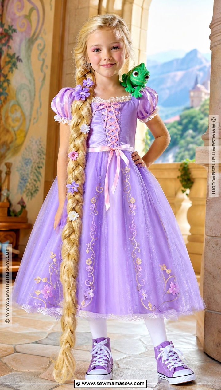 Rapunzel Purple Princess Costume With Braid - 30 halloween costumes girls for kids