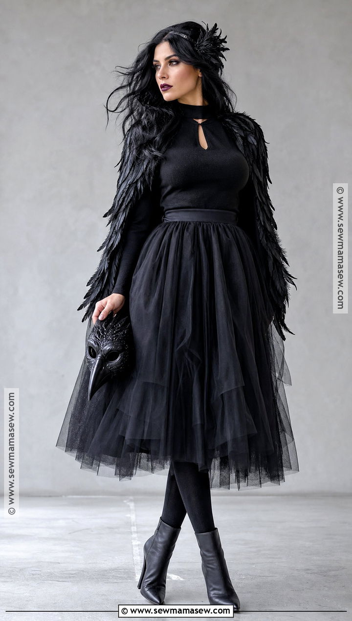Raven Costume With Black Feather Cape - 45 black hair halloween costumes