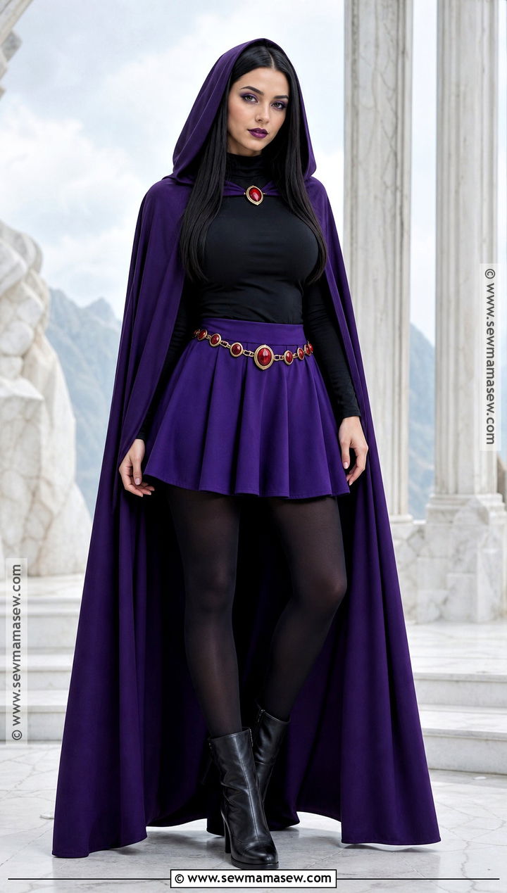 Raven Costume With Black Hair And Purple Cape - 30 halloween costumes women black hair