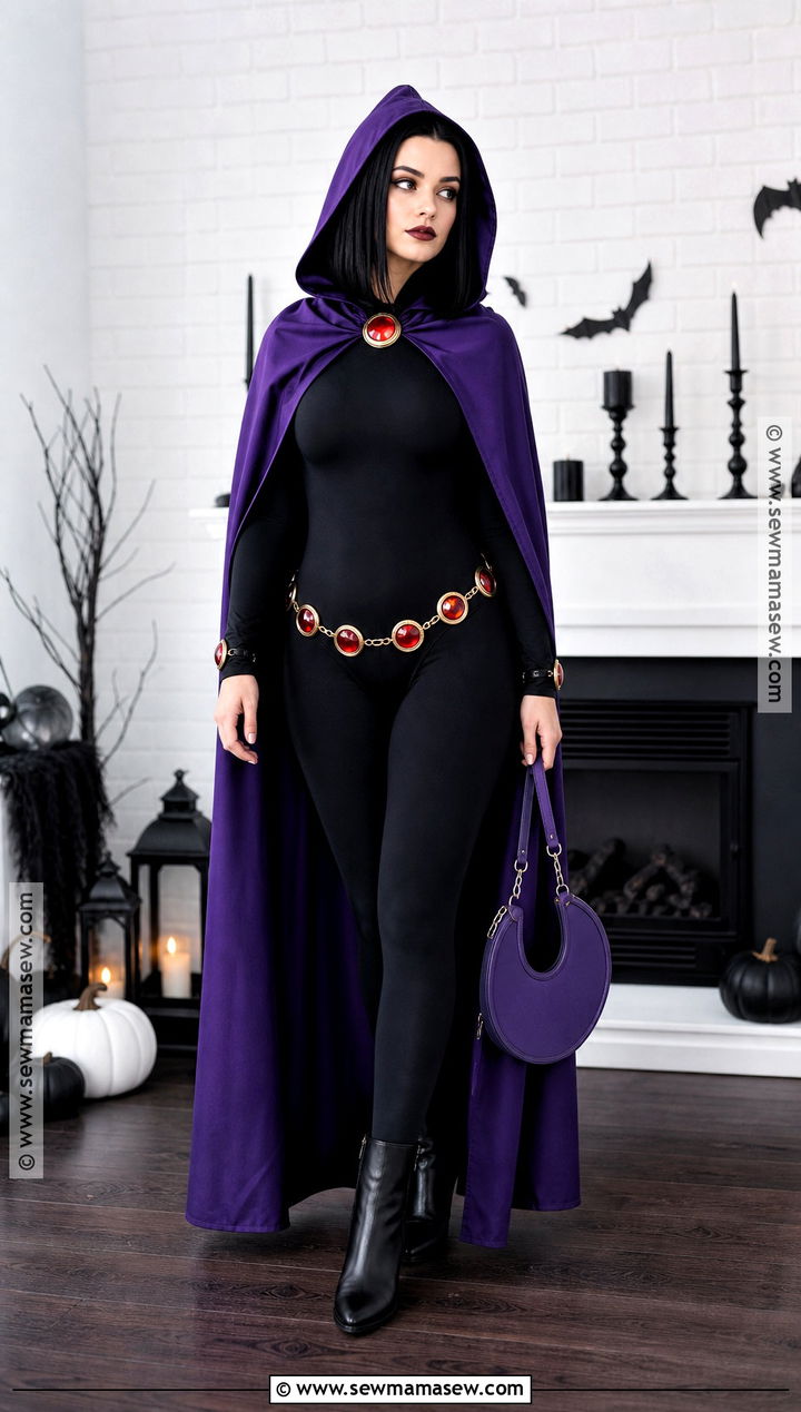 Raven Costume With Purple Cape - 30 halloween costume black hair ideas