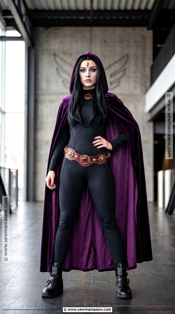 Raven Costume With Purple Cape - 30 long black hair halloween costumes