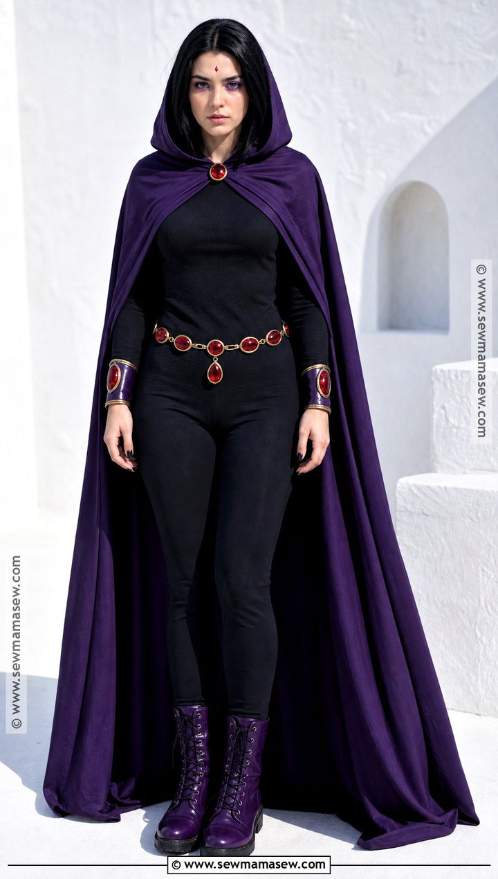 Raven Costume With Purple Cape - 35 dark hair halloween costume ideas