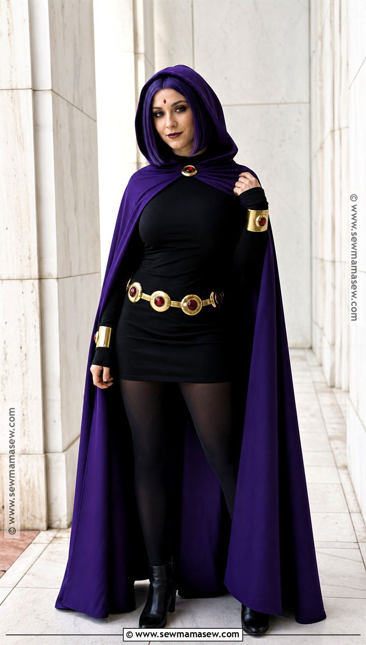 Raven Costume With Purple Cape And Black Dress - 30 Superwomen Costume Ideas