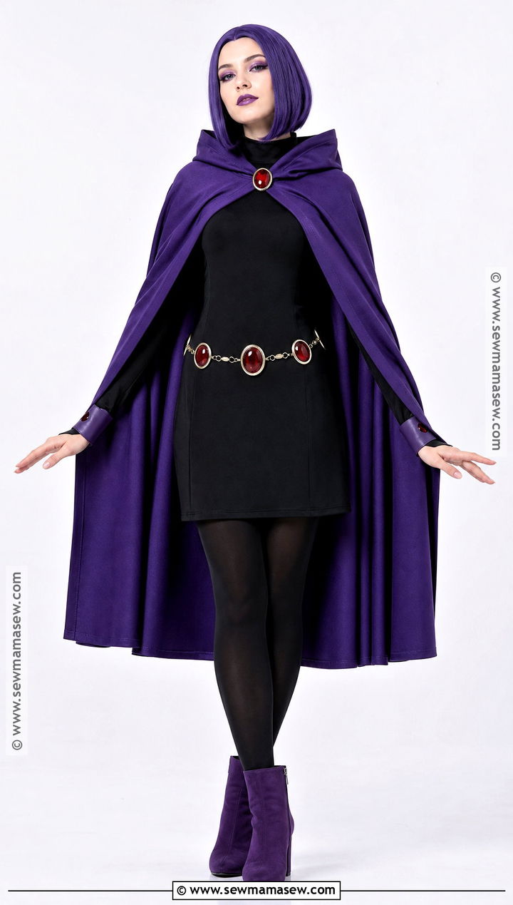 Raven Costume With Purple Cape And Black Dress - 30 Female Superhero Costumes