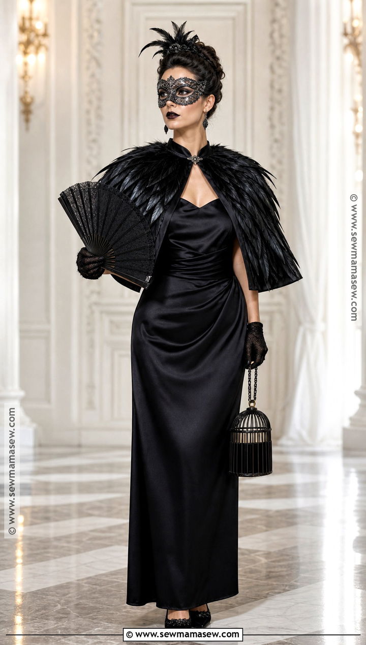 Raven Masquerade Costume With Feather Cape - 35 halloween aesthetic costume ideas