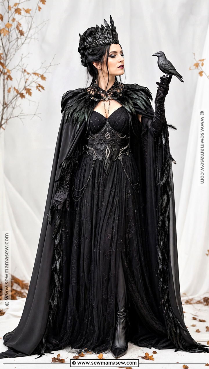 Raven Queen Costume With Feathered Cape - 50 scary halloween costume ideas