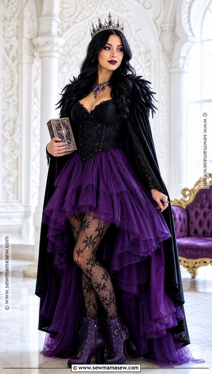 Raven Queen Costume With Purple Gown - 30 long black hair costume ideas