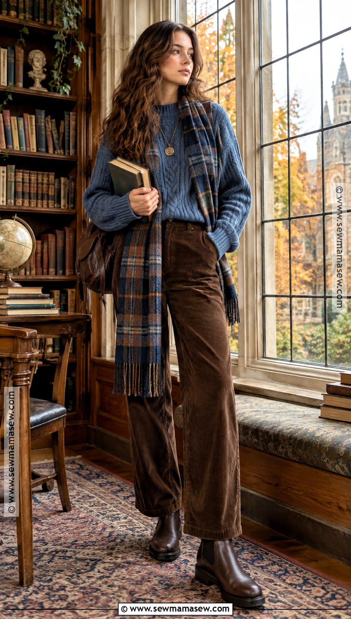 Ravenclaw Cable Knit Sweater And Corduroy Pants Outfit - 15 Ravenclaw Fall Outfit Ideas