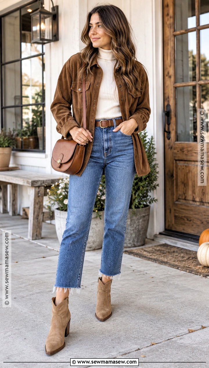 Raw Hem Jeans With Shirt Jacket And Western Boots - 25 jeans fall outfit