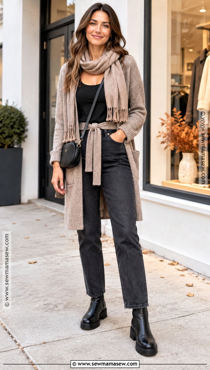 Rectangle Body Shape Autumn Belted Cardigan Outfit - 15 Rectangle Body Shape Outfits Autumn