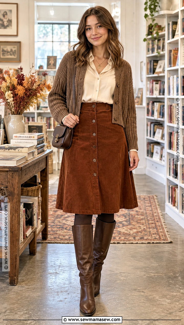 Rectangle Body Shape Autumn Shirt And Corduroy Skirt Outfit - 15 Rectangle Body Shape Outfits Autumn