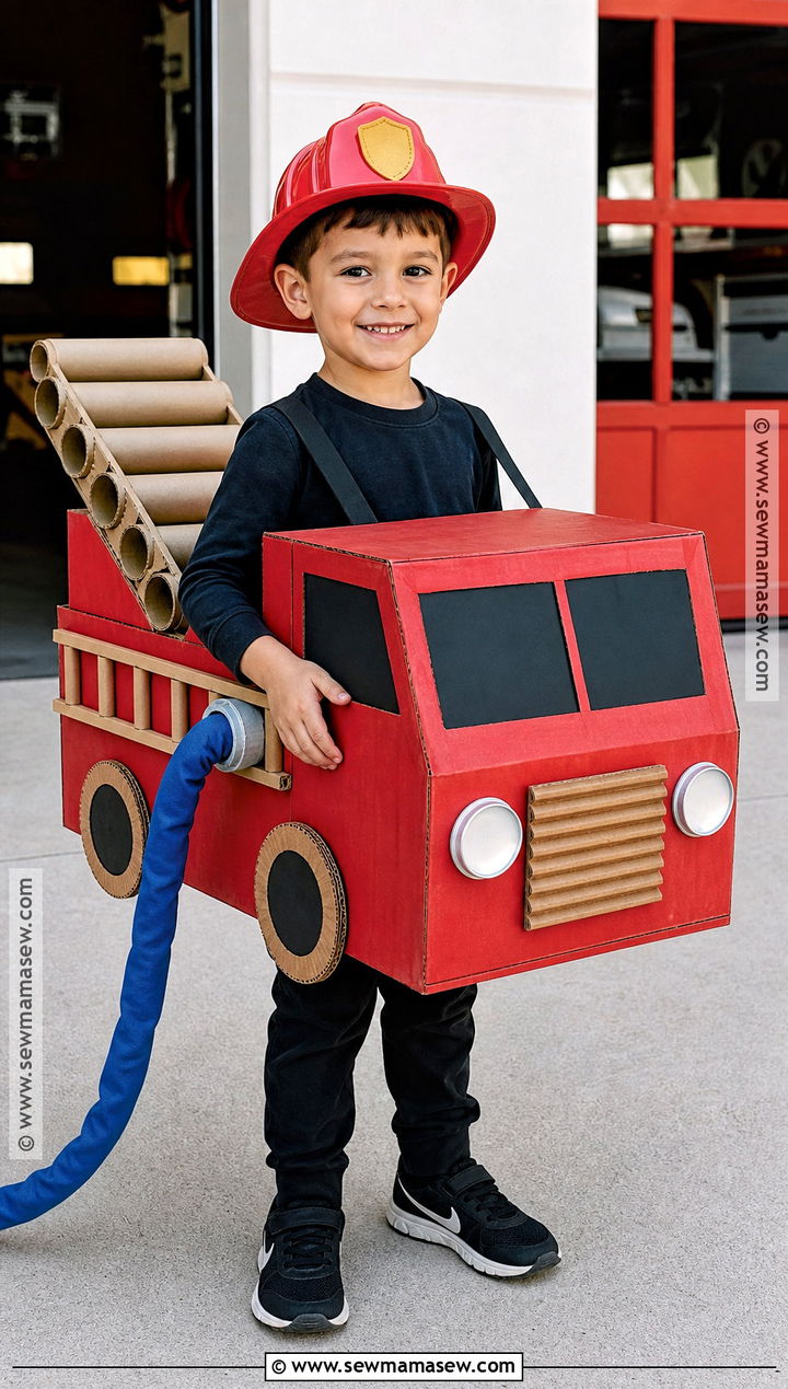 Recycled Fire Truck Costume - 35 recycled costumes for kids
