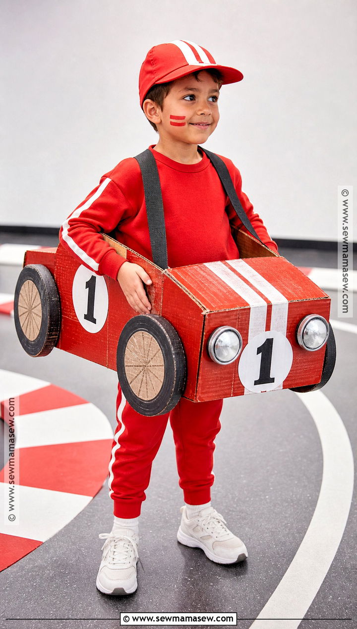 Recycled Race Car Costume - 35 recycled costumes for kids