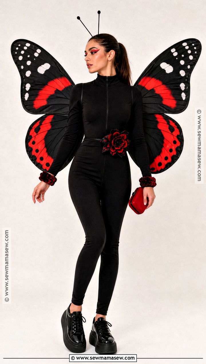 Red Admiral Butterfly Costume With Black Jumpsuit - 30 Butterfly Costume Women's Ideas