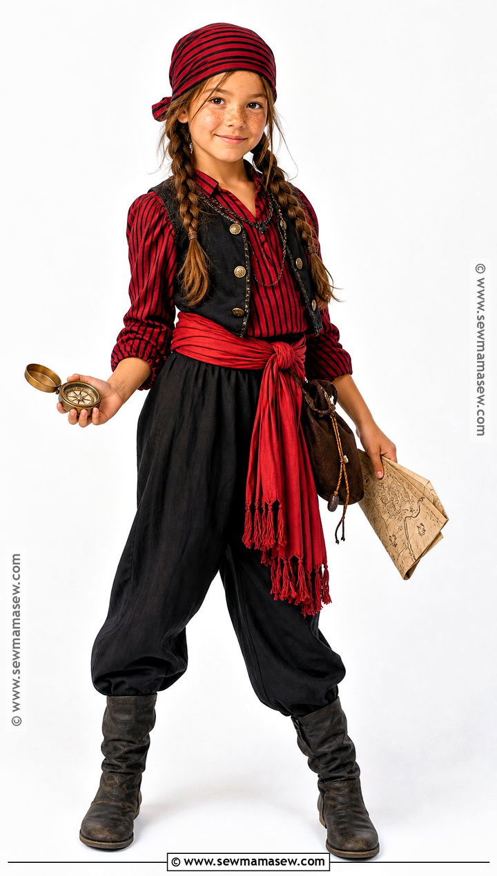 Red And Black Girl Pirate Costume With Pants - 30 Girls Pirate Costume Ideas