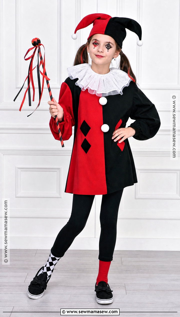 Red And Black Harlequin Girl Clown Costume - 30 girl clown costume ideas