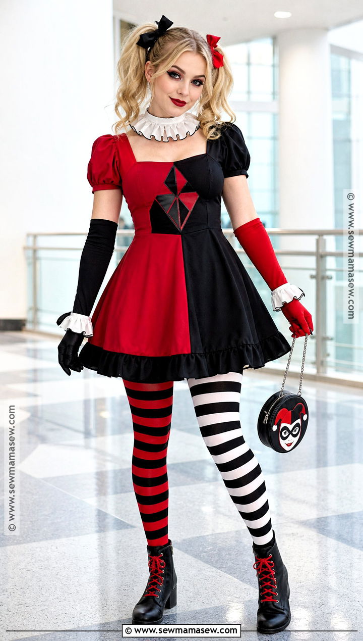 Red And Black Harley Quinn Dress Costume - 30 batman female costume ideas
