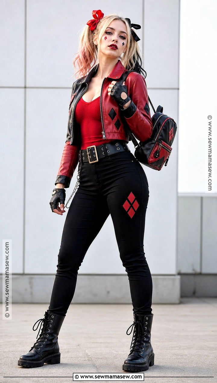 Red And Black Leather Harley Quinn Costume - 50 harley quinn costume ideas