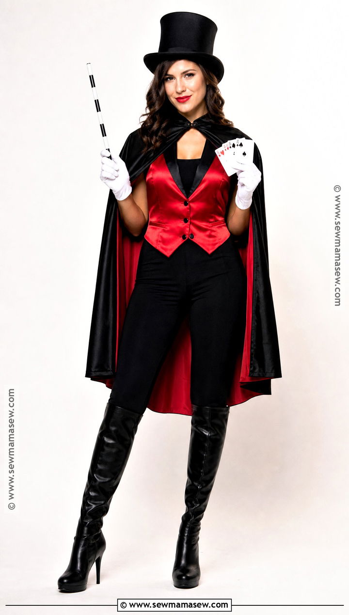 Red And Black Magician Costume With Cape - 35 Magician Costume Ideas for Women