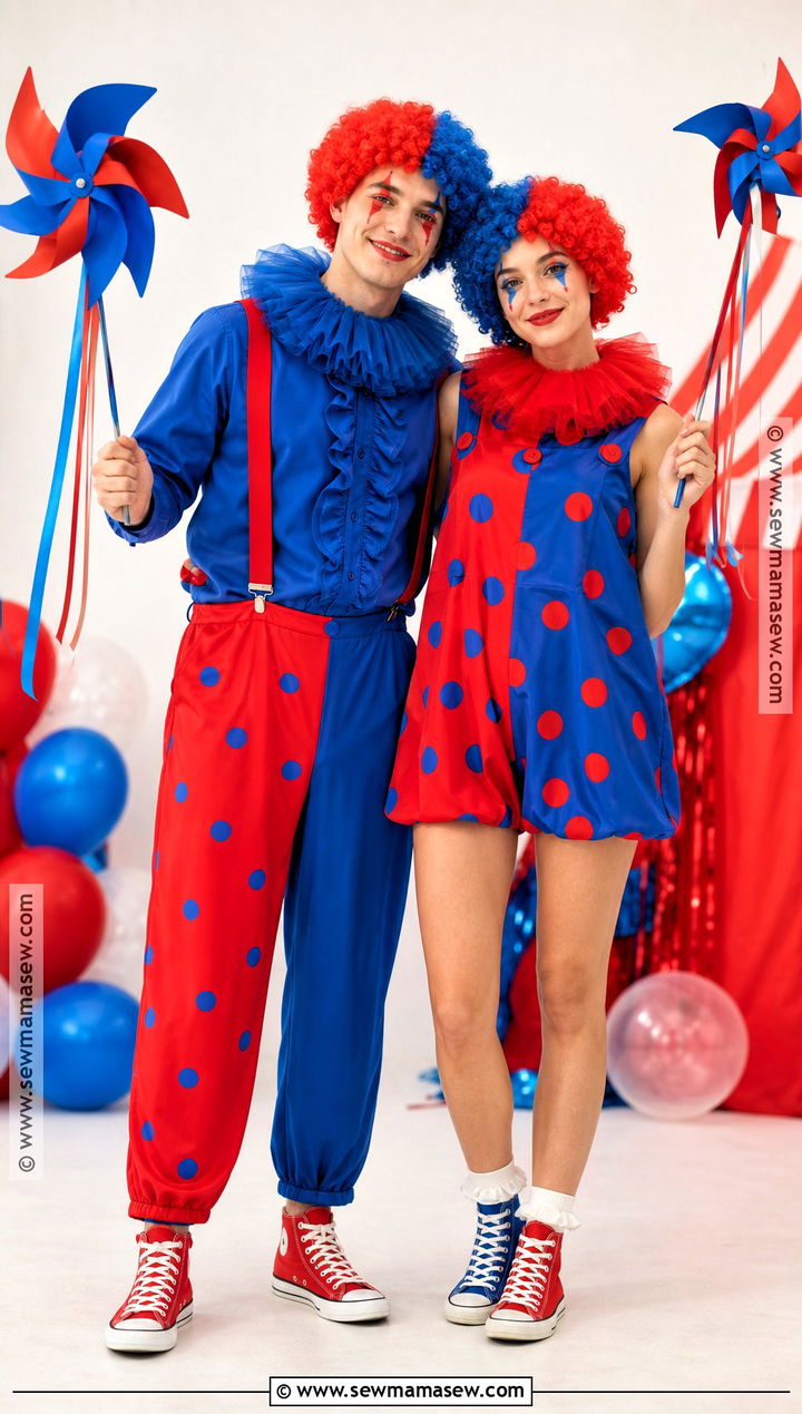 Red And Blue Clown Couple Costume - 30 clown couple costume ideas
