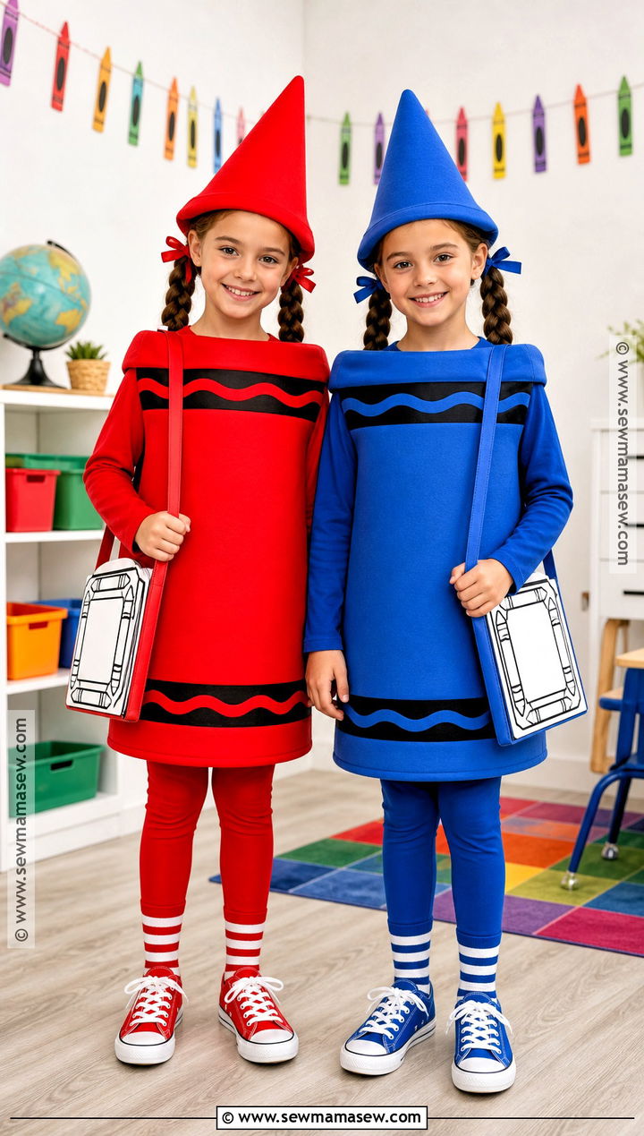 Red And Blue Crayon Twin Costume - 35 twin costume ideas