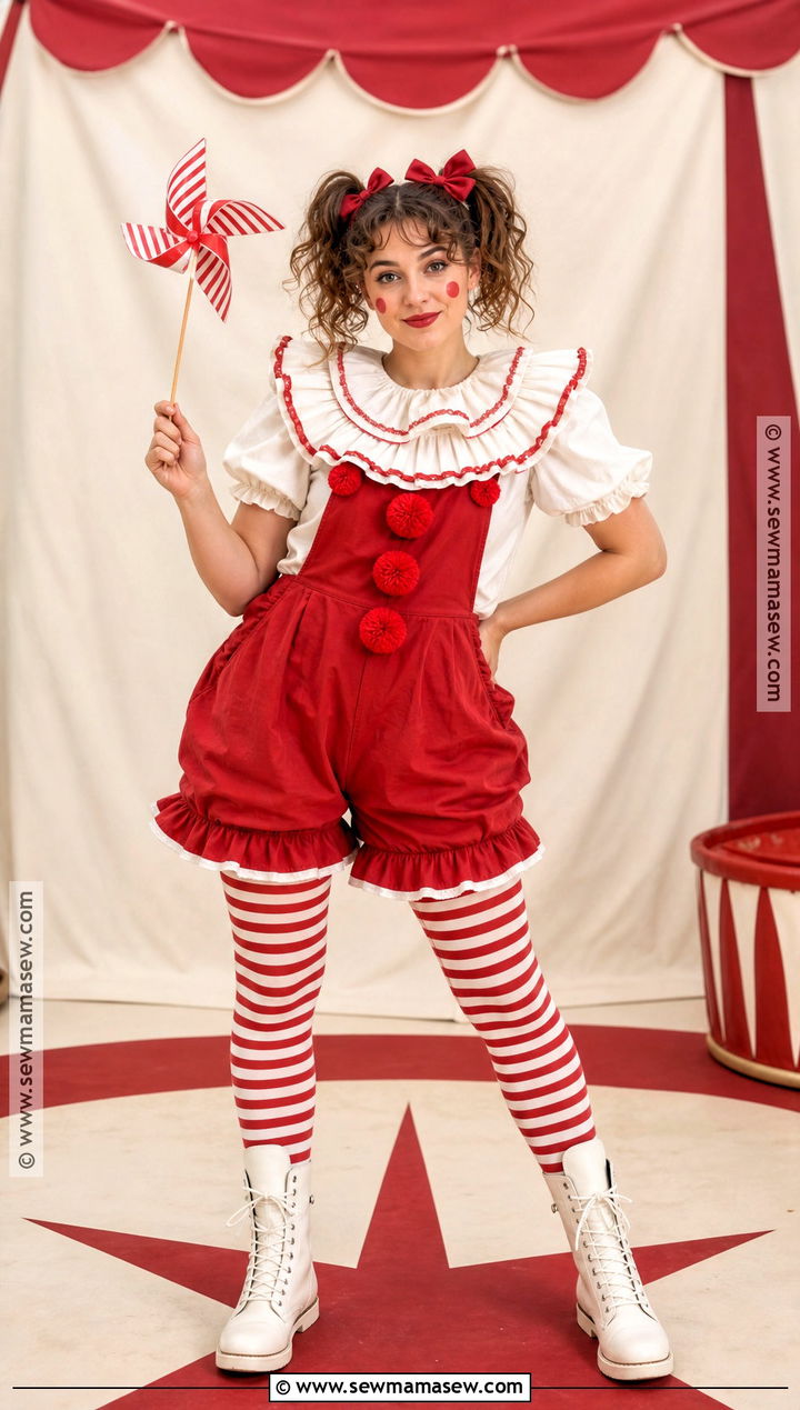 Red And White Classic Clown Costume - 30 Cute Clown Costume Ideas for Women