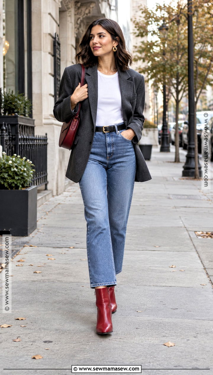 Red Ankle Boots With Straight Leg Jeans - 15 Fall Fashion Red Boots
