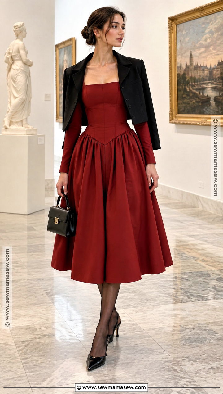 Red Basque Waist Dress With Slingback Heels - 30 fall dresses