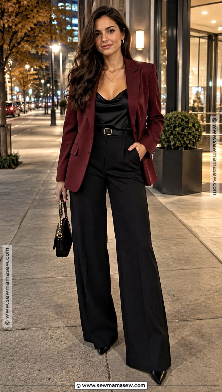Red Blazer With Black Pants And Camisole - 15 Fall Outfits 2026 Night Out