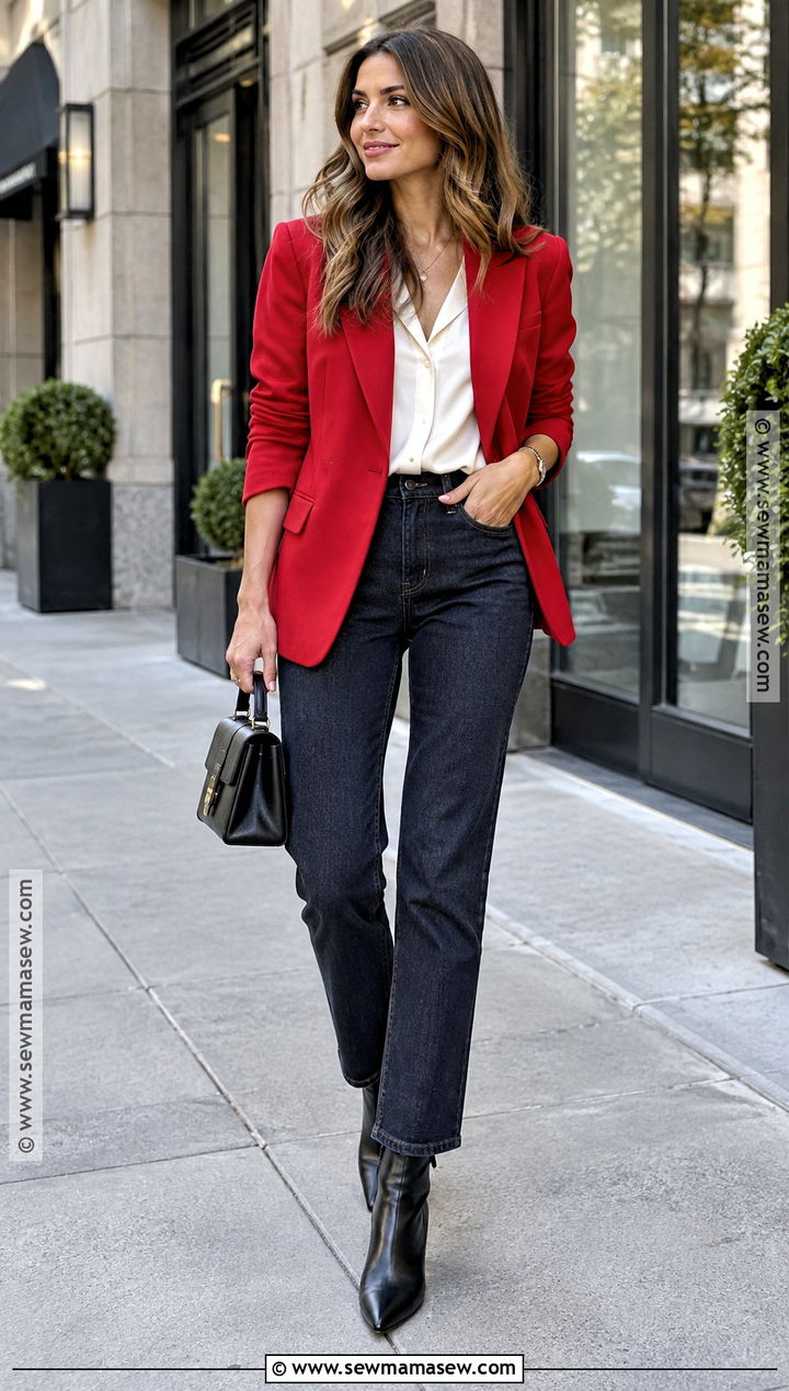 Red Blazer and Dark Jeans Fall Outfit - 25 red fall outfits