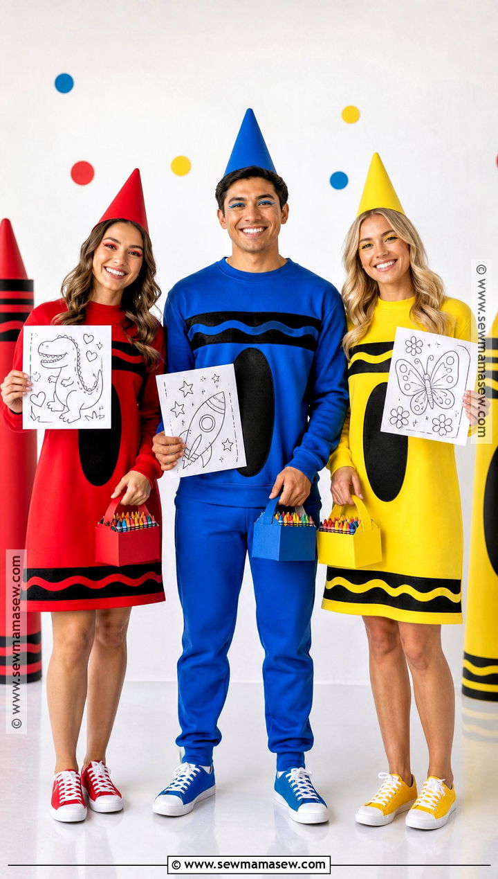 Red Blue And Yellow Crayon Trio Costume - 40 3 people halloween costumes