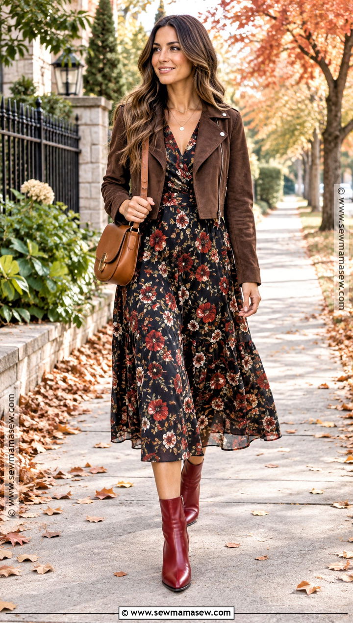 Red Boots With a Floral Midi Dress - 15 red boots fall