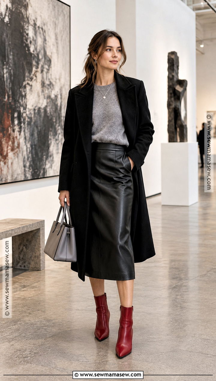 Red Boots With a Leather Midi Skirt - 15 red boots fall