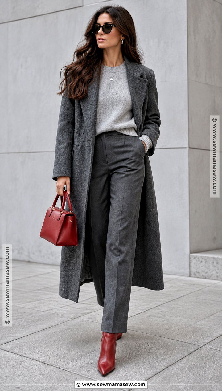 Red Boots With a Monochrome Gray Outfit - 15 red boots fall