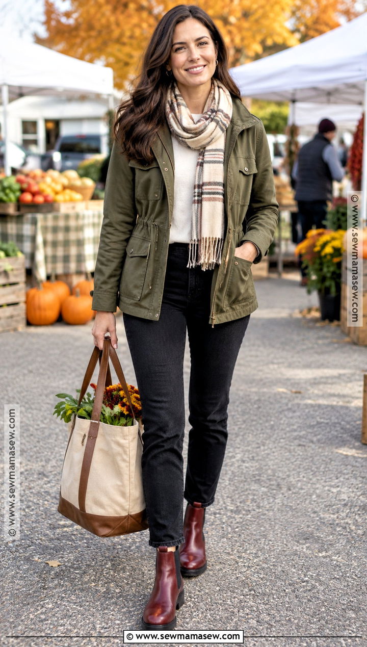 Red Boots With an Olive Utility Jacket - 15 red boots fall